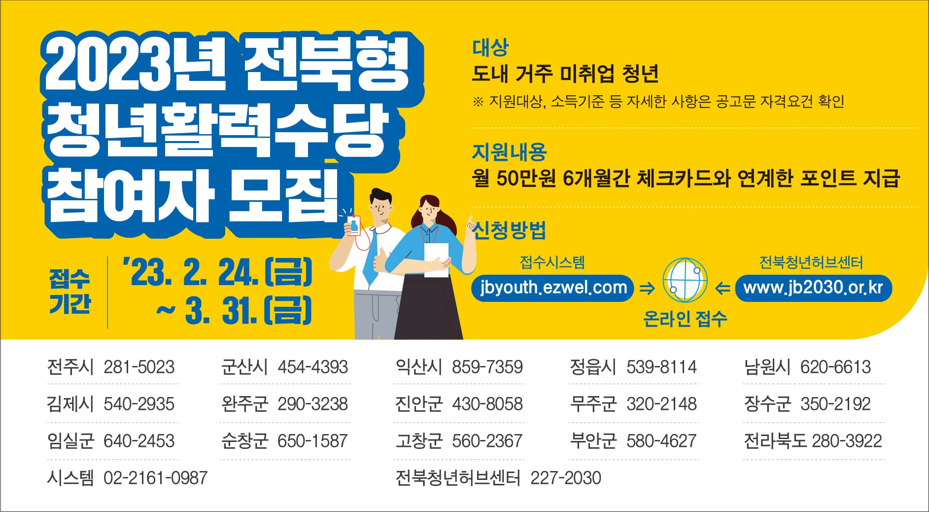 「2023년 전북형 청년활력수당 지원사업」공고 안내 및 홍보 협조 사진